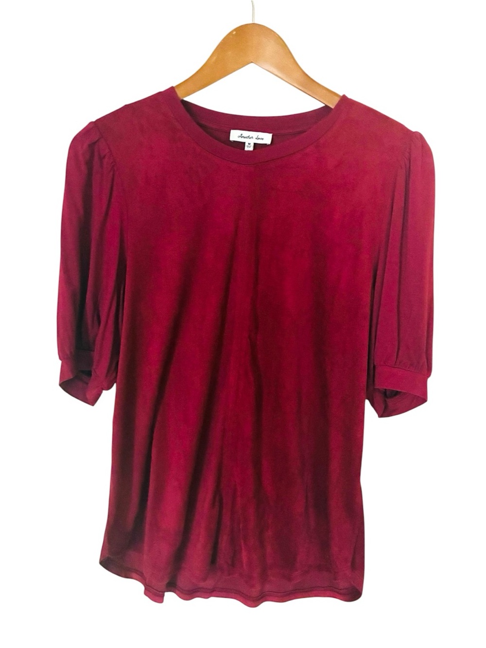 New NWT Another Love Sz MEDIUM Faux Suede Burgundy Puff Sleeve Top Boutique $58